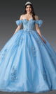 Dancing Queen 1976 - Floral Embroidered Puff Sleeve Ballgown Ball Gowns XS / Bahama Blue
