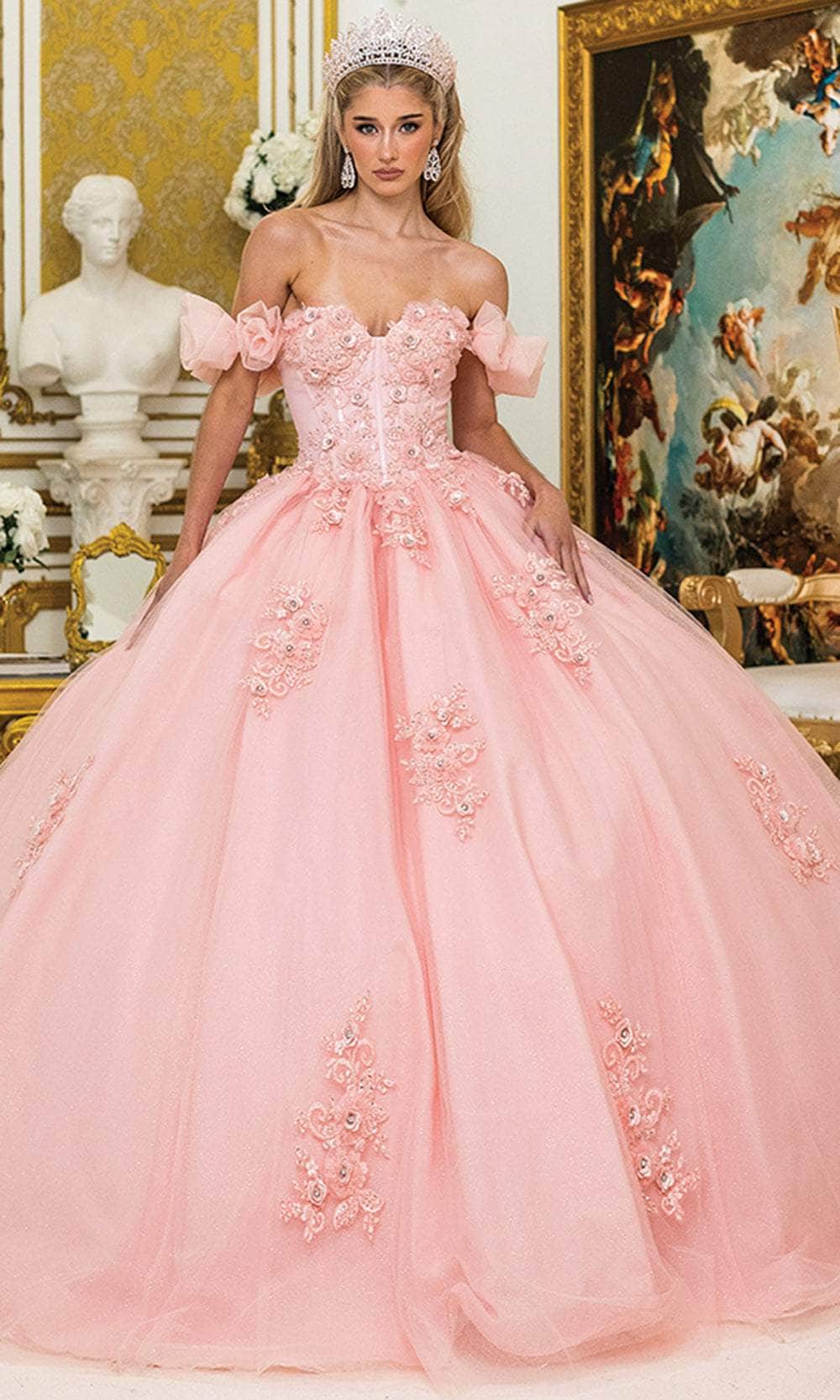 Dancing Queen 1976 - Floral Embroidered Puff Sleeve Ballgown Ball Gowns XS / Blush