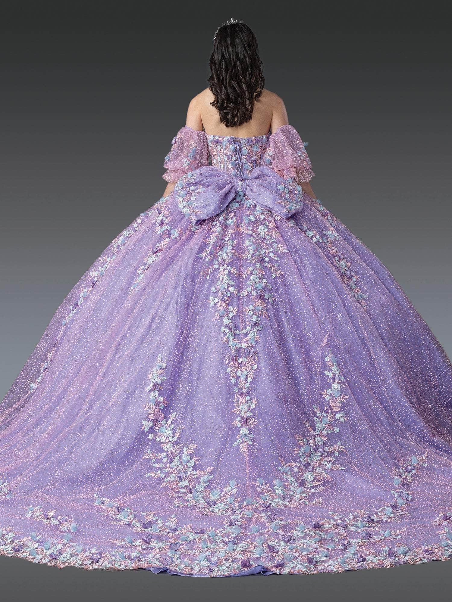 Dancing Queen 1979 - Glitter Floral Corset Ballgown Quinceanera Dresses XS / Lilac/Multi Print