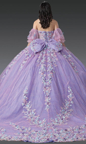 Dancing Queen 1979 - Glitter Floral Corset Ballgown Quinceanera Dresses XS / Lilac/Multi Print