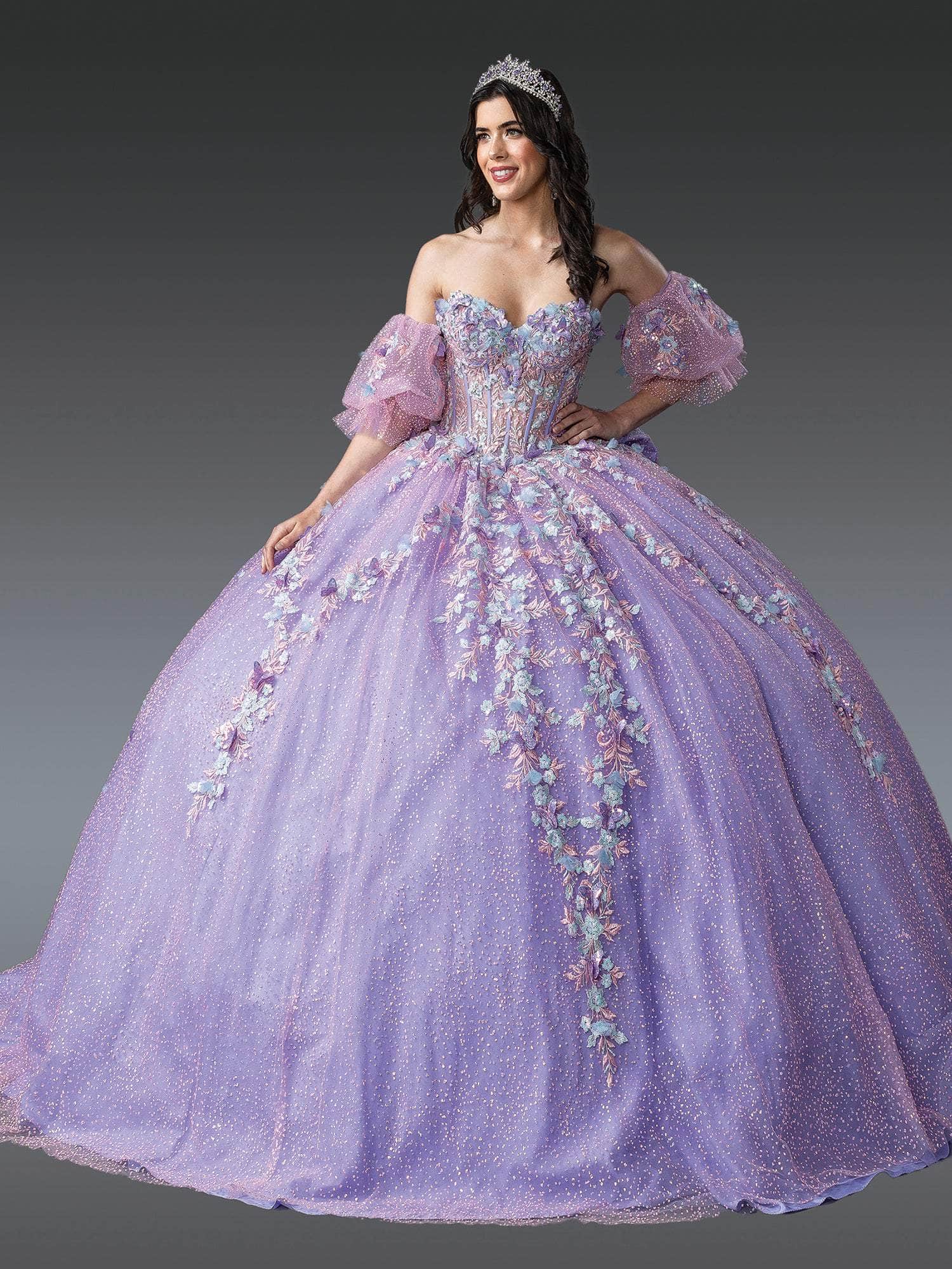 Dancing Queen 1979 - Glitter Floral Corset Ballgown Quinceanera Dresses XS / Lilac/Multi Print