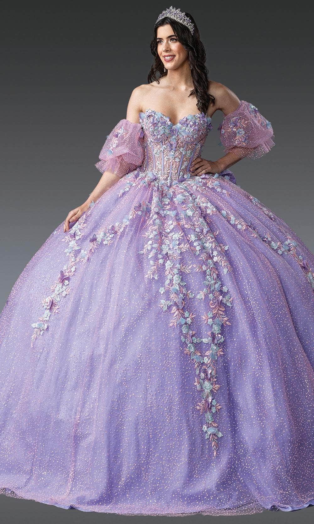 Dancing Queen 1979 - Glitter Floral Corset Ballgown Quinceanera Dresses XS / Lilac/Multi Print