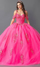 Dancing Queen 1983 - Beaded Bodice Off Shoulder Ballgown Quinceanera Dresses XS / Hot Pink
