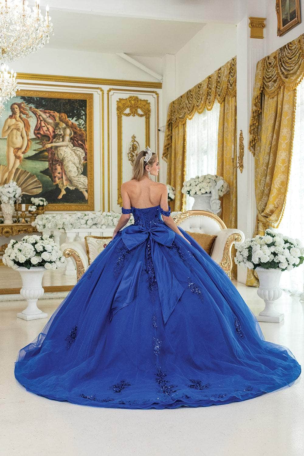 Dancing Queen 1986 - Sequin Embroidered Ballgown with Back Bow Ball Gowns XS / Royal Blue