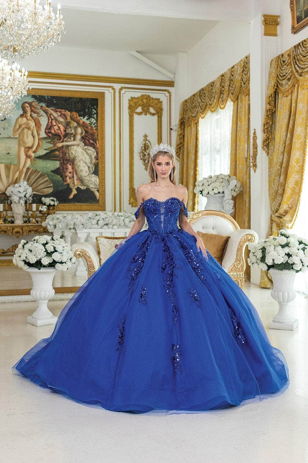 Dancing Queen 1986 - Sequin Embroidered Ballgown with Back Bow Ball Gowns XS / Royal Blue