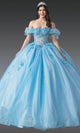 Dancing Queen 1990 - Off Shoulder Puff Sleeve Embellished Ballgown Ball Gowns XS / Bahama Blue