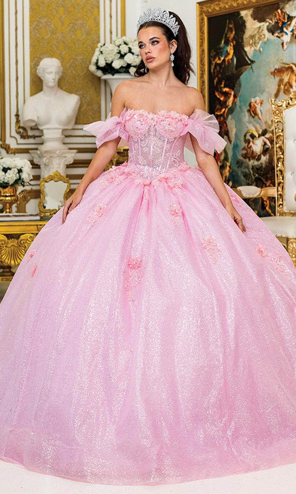 Dancing Queen 1990 - Off Shoulder Puff Sleeve Embellished Ballgown Ball Gowns XS / Pink