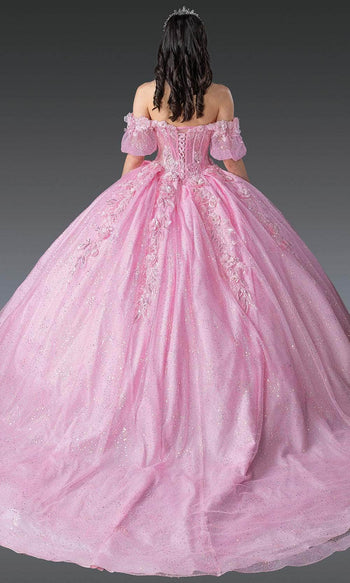 Dancing Queen 1991 - Floral Embroidered Ballgown with Puff Sleeve Quinceanera Dresses XS / Pink