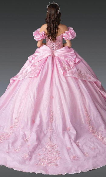 Dancing Queen 1994 - Ruffled Puff Sleeve Floral Ballgown Quinceanera Dresses XS / Pink