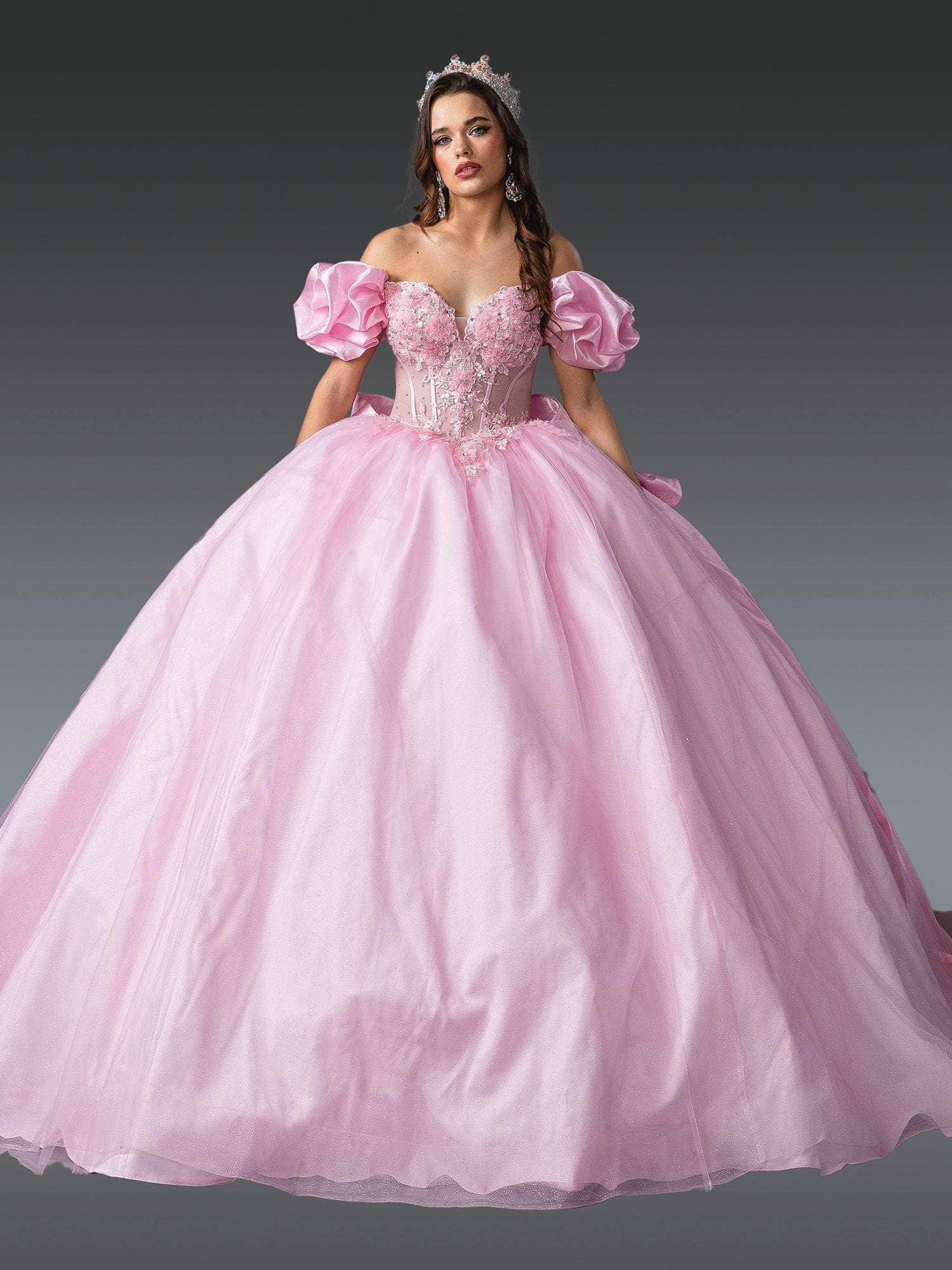 Dancing Queen 1994 - Ruffled Puff Sleeve Floral Ballgown Quinceanera Dresses XS / Pink