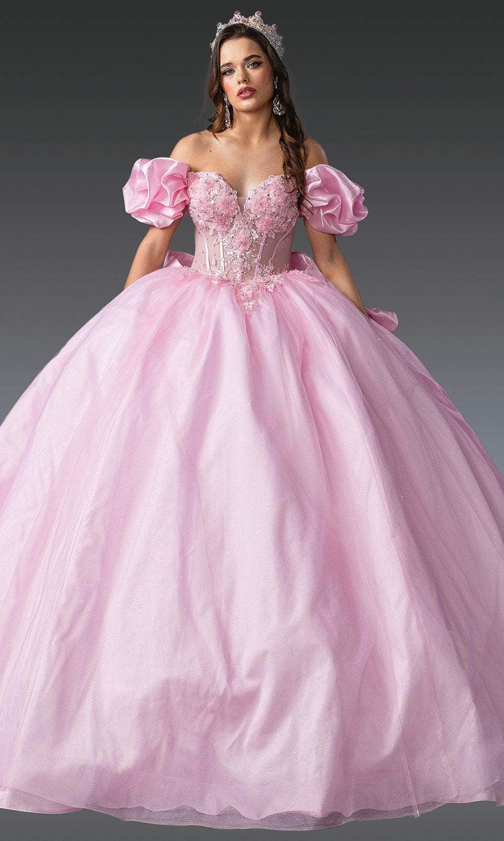 Dancing Queen 1994 - Ruffled Puff Sleeve Floral Ballgown Quinceanera Dresses XS / Pink