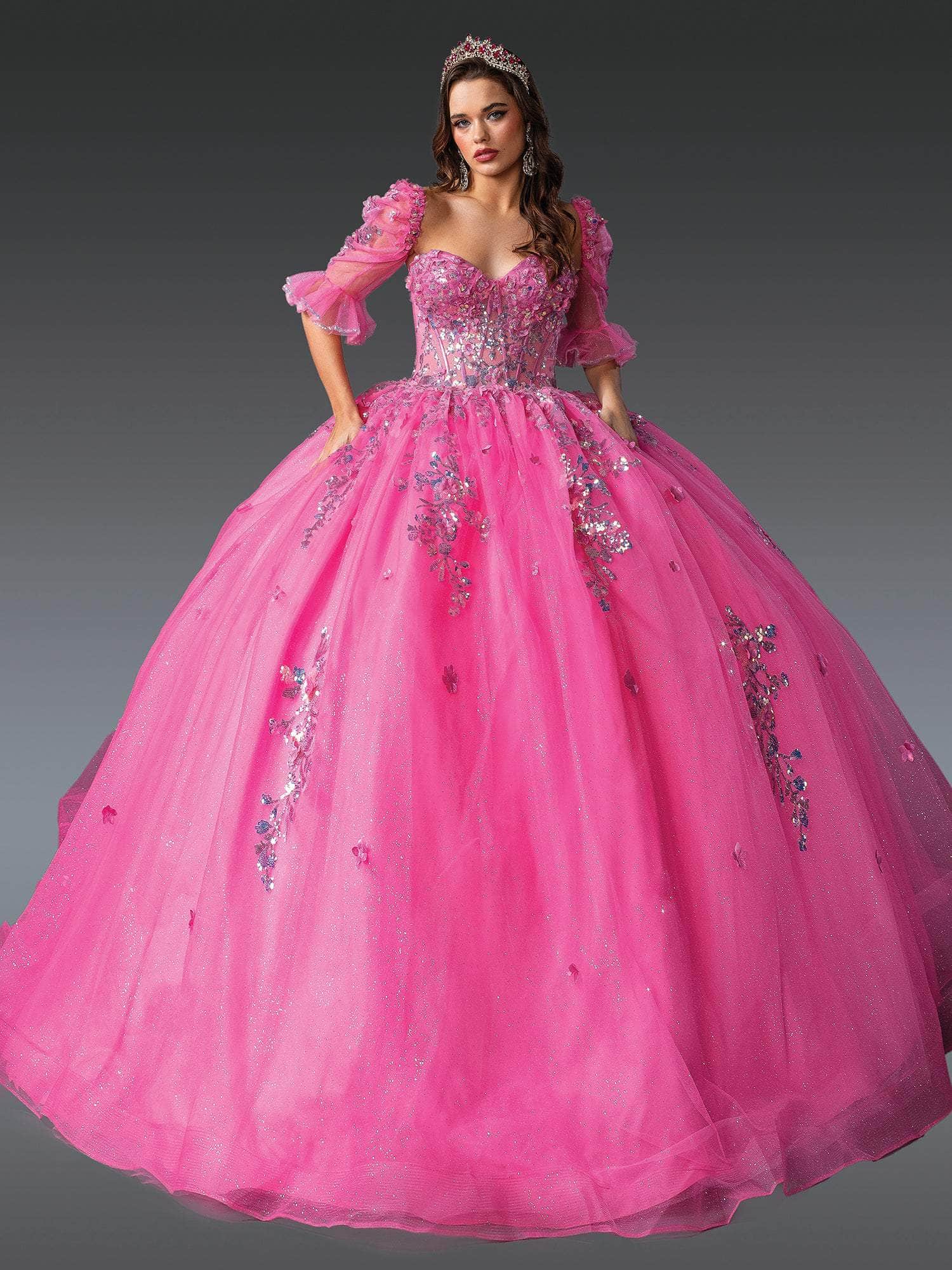 Dancing Queen 1995 - Strapless Sweetheart Sequin Lace Ballgown Quinceanera Dresses XS / Rose Pink