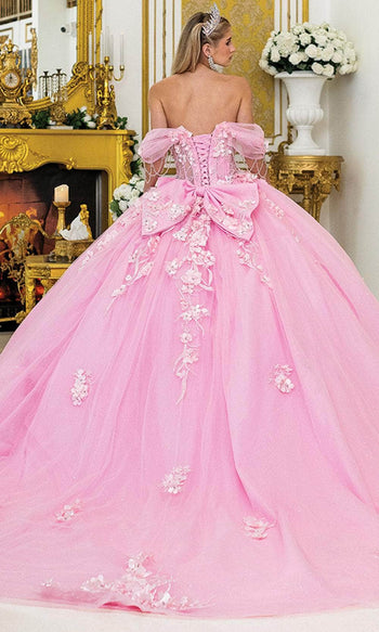 Dancing Queen 1998 - Floral Applique Basque Ballgown Quinceanera Dresses XS / Pink