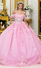 Dancing Queen 1998 - Floral Applique Basque Ballgown Quinceanera Dresses XS / Pink