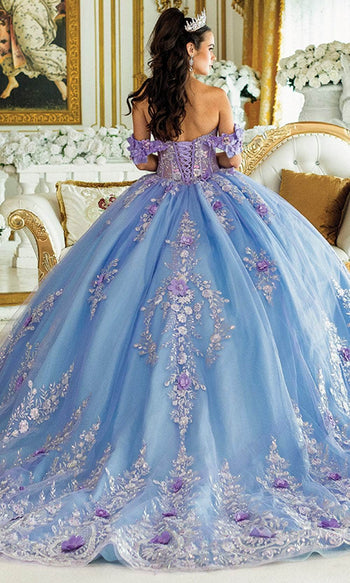 Dancing Queen 1999 - Off Shoulder Floral Embroidered Ballgown Quinceanera Dresses XS / Lilac/Bahama/Blue