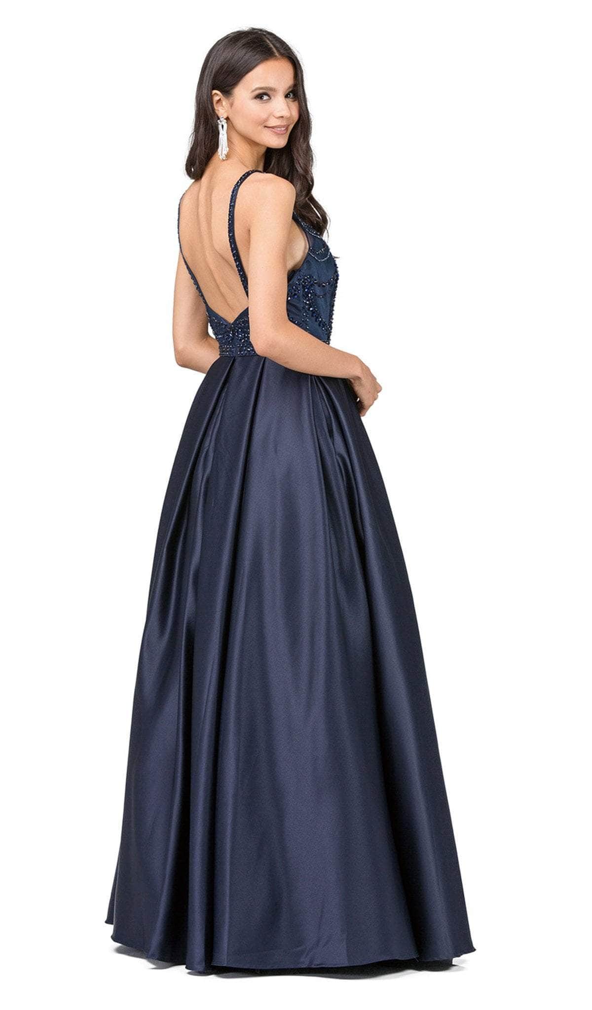 Dancing Queen - 2228 Beaded Bateau Pleated Prom Gown Prom Dresses XS / Navy