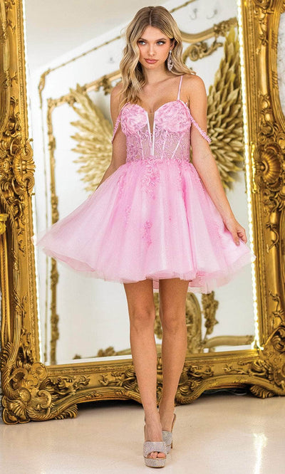 Dancing Queen 3404 – Appliqued Illusion Corset A-Line Mini Dress