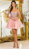 Dancing Queen 3402 – Embroidered Sheer Corset Tiered Ruffle Short Dress