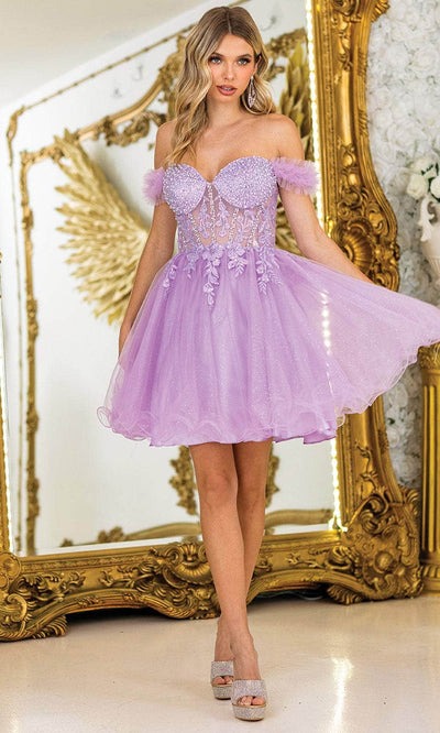 Dancing Queen 3406 – Ruffled Off-Shoulder Sleeve Beaded Dress