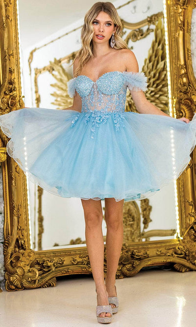 Dancing Queen 3406 – Ruffled Off-Shoulder Sleeve Beaded Dress