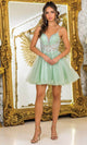 Dancing Queen 3411 – Beaded Lace Applique Glitter Tulle Mini Dress