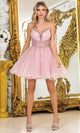 Dancing Queen 3411 – Beaded Lace Applique Glitter Tulle Mini Dress