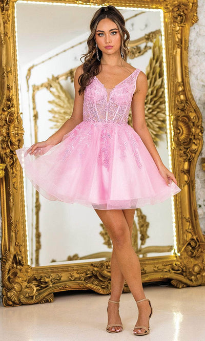 Dancing Queen 3414 – Sparkling Embroidered Tulle A-Line Short Dress