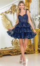 Dancing Queen 3417 – Sequin Embroidered Tie-Strap Ruffled A-Line Dress
