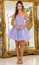 Dancing Queen 3418 – Off-Shoulder Beaded Floral Embroidered Tulle Mini Dress