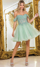 Dancing Queen 3418 – Off-Shoulder Beaded Floral Embroidered Tulle Mini Dress