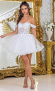 Dancing Queen 3418 – Off-Shoulder Beaded Floral Embroidered Tulle Mini Dress