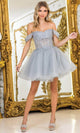 Dancing Queen 3418 – Off-Shoulder Beaded Floral Embroidered Tulle Mini Dress