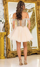 Dancing Queen 3418 – Off-Shoulder Beaded Floral Embroidered Tulle Mini Dress
