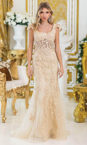 Dancing Queen 4447 – Embroidered Lace Scoop Neck Mermaid Gown