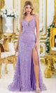 Dancing Queen 4465 – Intricately Beaded Sheath Gown with High Slit