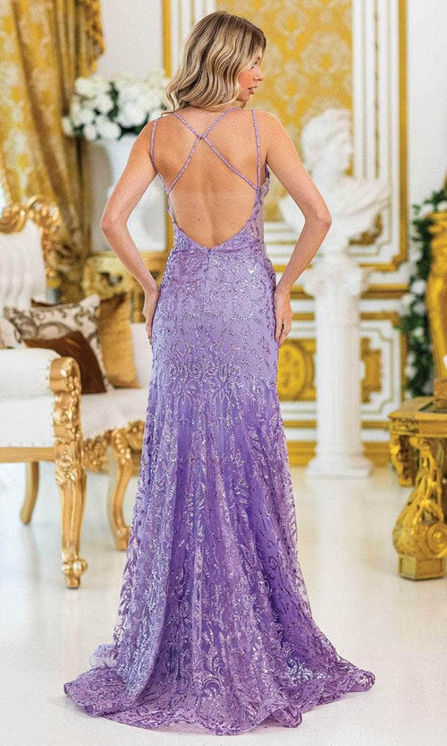Dancing Queen 4465 – Intricately Beaded Sheath Gown with High Slit