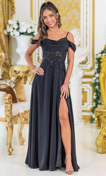 Dancing Queen 4474 – Beaded Off-Shoulder A-Line Gown