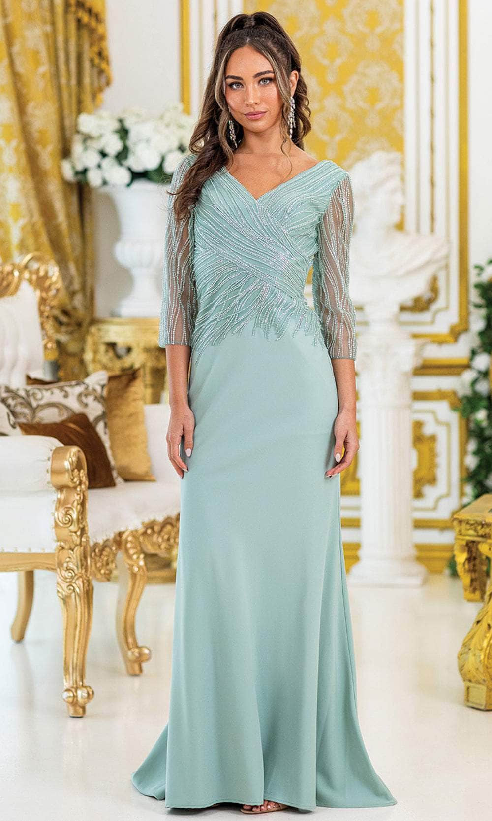 Dancing Queen 4475 – Beaded Illusion Sleeve Sheath Evening Gown
