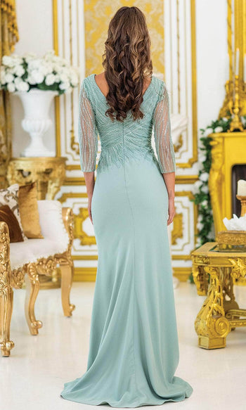 Dancing Queen 4475 – Beaded Illusion Sleeve Sheath Evening Gown