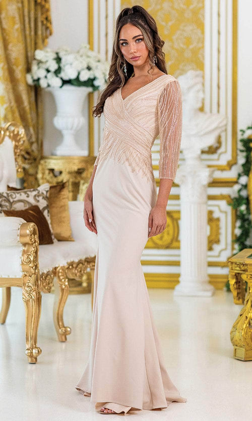Dancing Queen 4475 – Beaded Illusion Sleeve Sheath Evening Gown