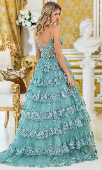 Dancing Queen 4478 – Embroidered Corset Sweetheart Ballgown with Ruffled Skirth Ruffles