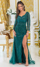 Dancing Queen 4479 – Sequin & Beaded Long Sleeve Sheath Gown