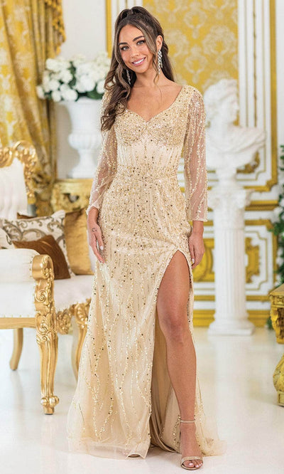 Dancing Queen 4479 – Sequin & Beaded Long Sleeve Sheath Gown