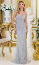 Dancing Queen 4487 – Geometric Allover Beaded Sheath Gown with Spaghetti Straps