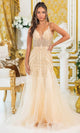 Dancing Queen 4488 – Fully Beaded Trumpet Gown with Plunging Neckline and Godet Skirt