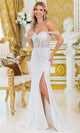 Dancing Queen 4489 – Off-Shoulder Sequin Sheath Gown with High Slit