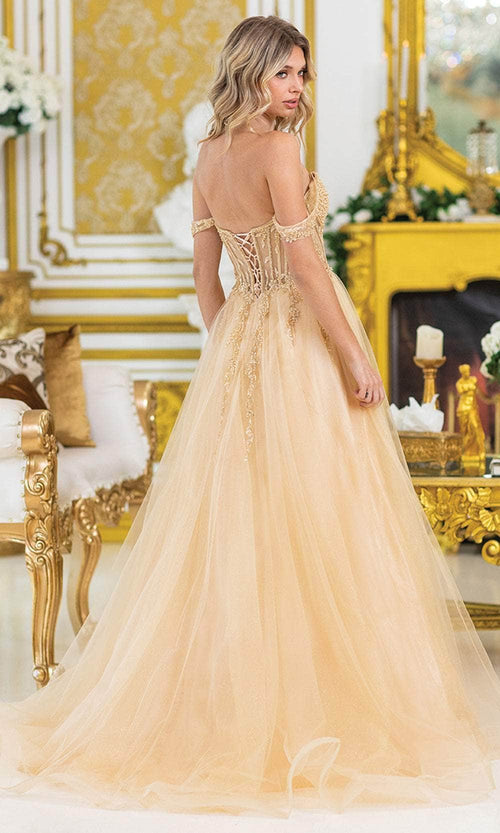 Dancing Queen 4490 – Beaded Corset Glitter Tulle A-Line Gown