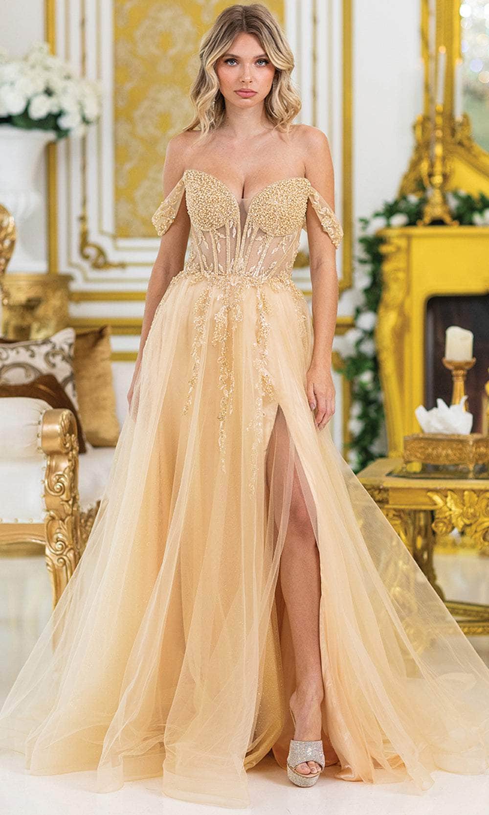 Dancing Queen 4490 – Beaded Corset Glitter Tulle A-Line Gown