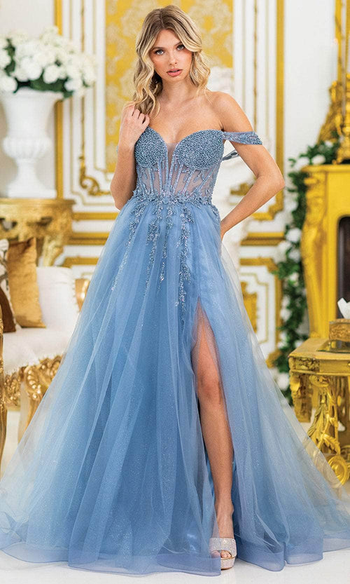 Dancing Queen 4490 – Beaded Corset Glitter Tulle A-Line Gown