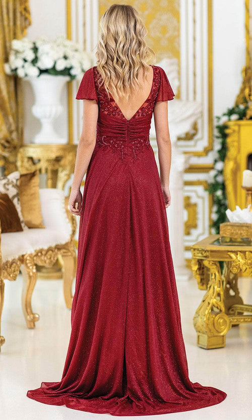 Dancing Queen 4496 – Glitter Flutter Sleeve A-Line Evening Gown